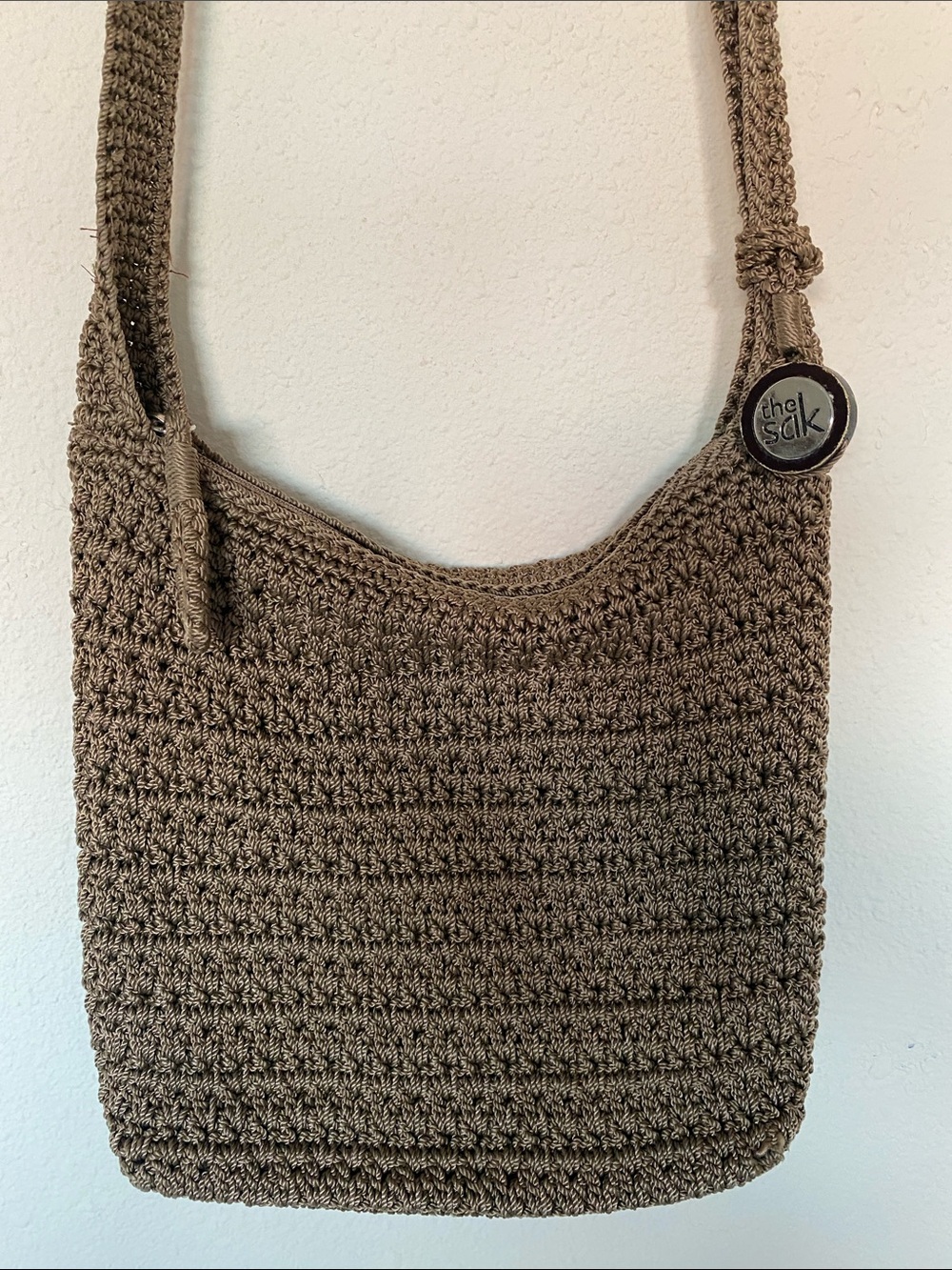 The Sak Crochet Crossbody Bag Taupe Brown Boho Festival Shoulder Purse